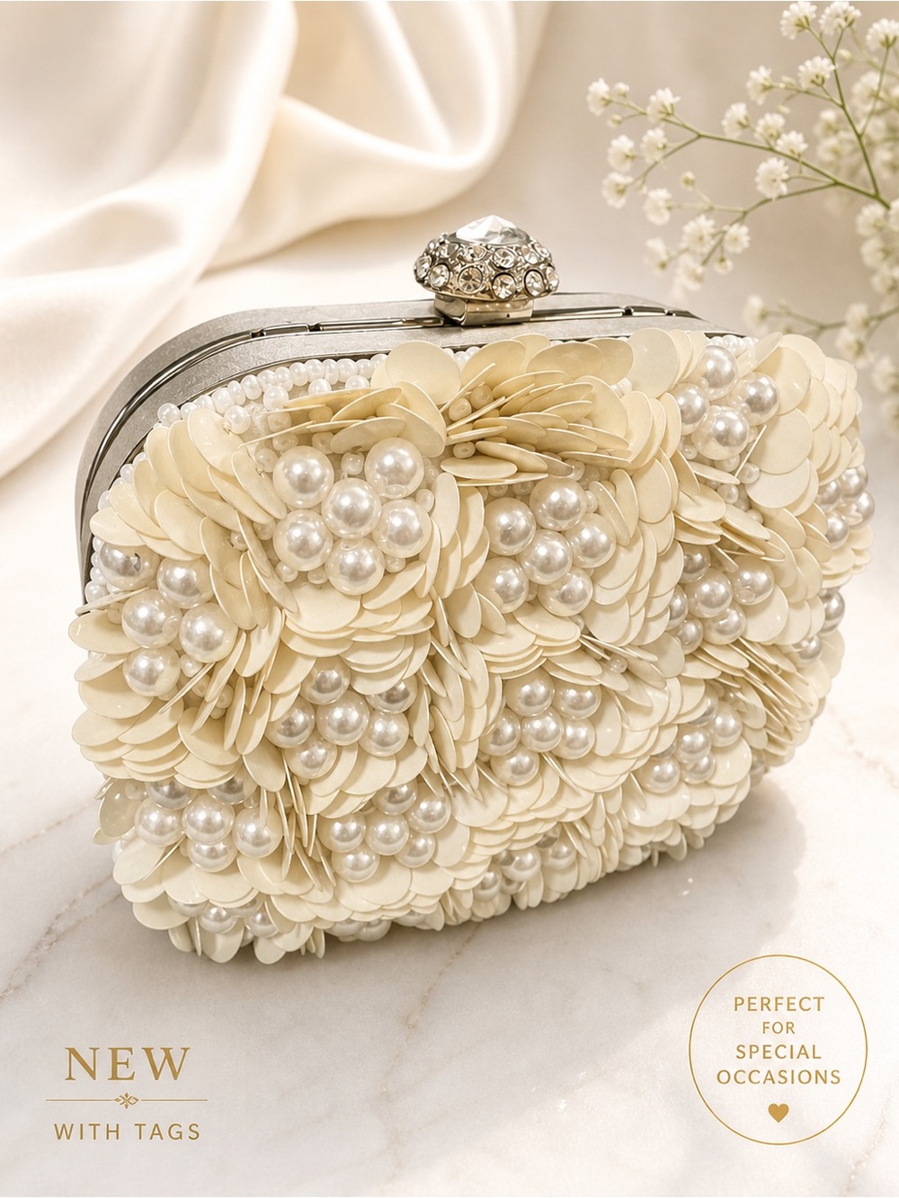 New with tag $69.  Lulu Townsend purse clutch Ivory cream small purse